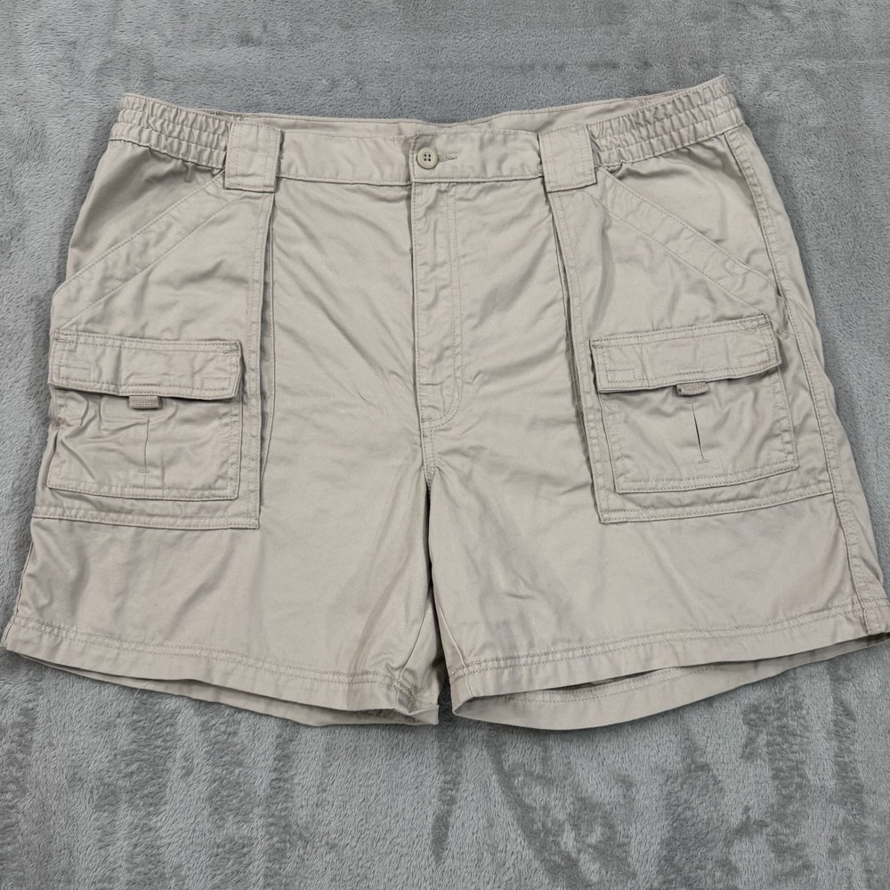 St. Johns Bay Cargo Shorts Mens 44 Khaki Ivory Trail Hiking Utility 7" Inseam